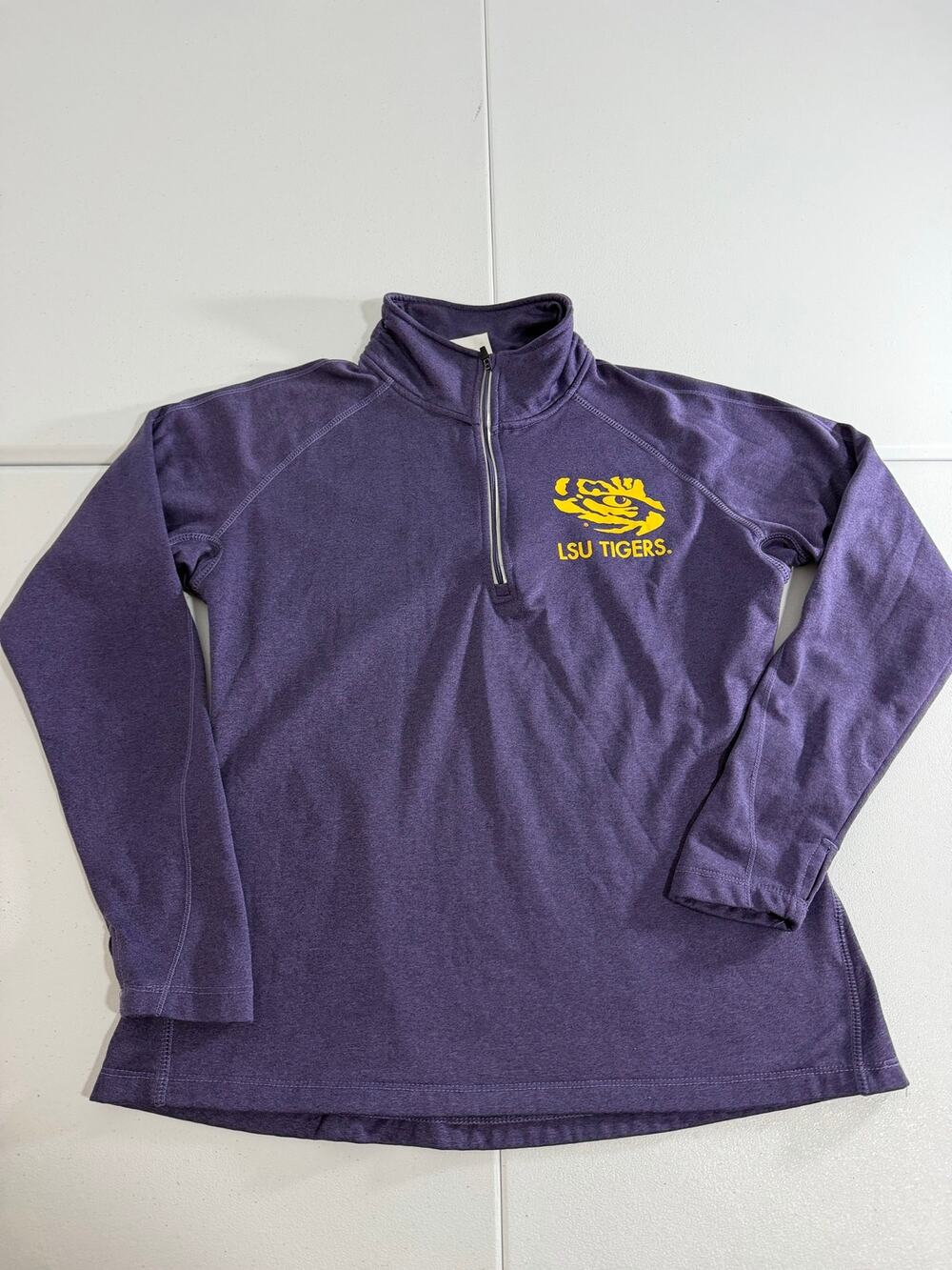 LSU Tigers Quarter Zip Pullover Girls Size L 12/14 Purple Gold Tiger Eye